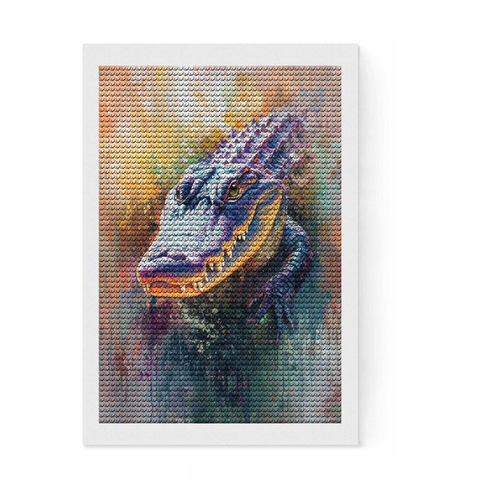 Junmoney Alligator Painting Full Drill Diamond Painting Kit 8"x12", Relaxing DIY Hobby, Calming Craft to Unwind, Vintage Style Decor