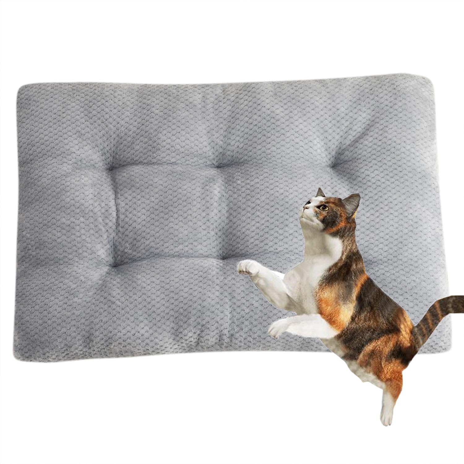 Tapis de couchage doux pour chat - Auto-chauffant - Avec fond antidérapant - Pour intérieur et extérieur - Taille XXL - 110 x 75 x 12 cm, gris clair