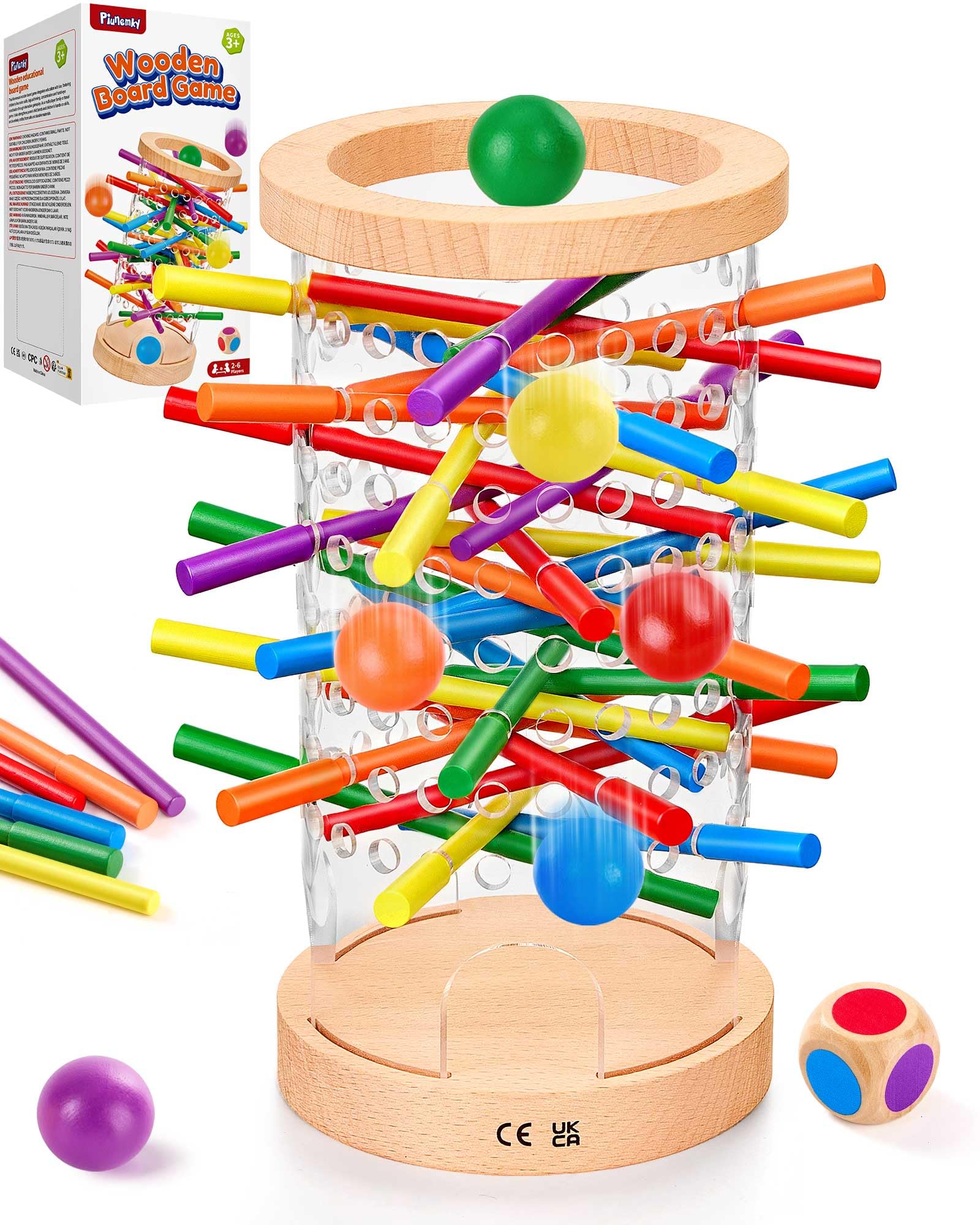 Giochi per Bambini 3 4 5 6 Anni, Educativi Montessori per Motricità Fine e Logica, Giochi da Tavolo in Legno per Famiglia con Bastoncini Colorati, Dadi e Palla – Regalo per Bambina e Bambino