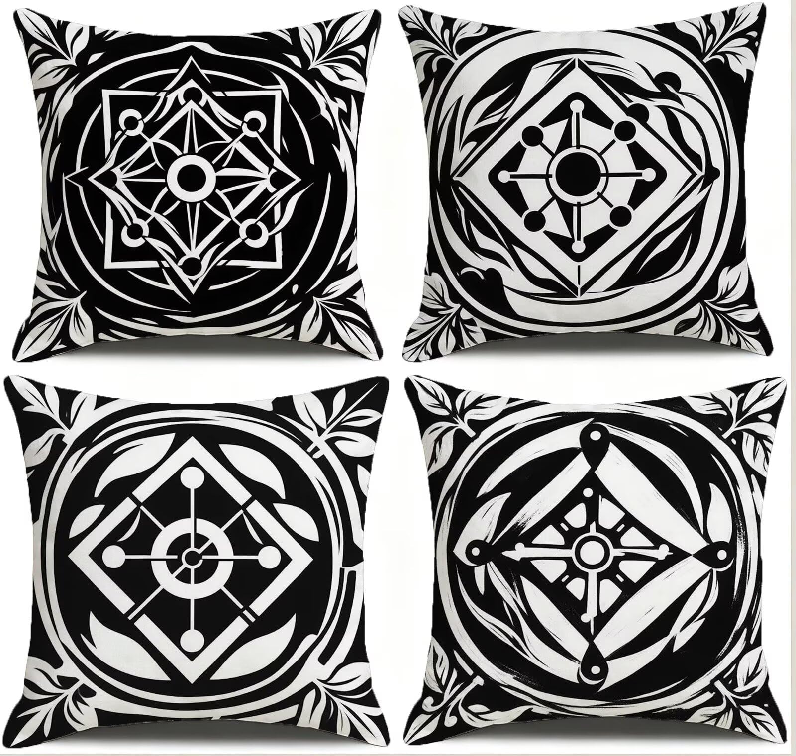 Coussin Exterieur Impermeable Noir, Taie Oreiller 45x45 Set de 4, Cod-3274