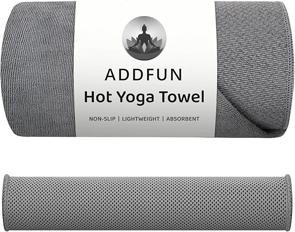 ADDFUN Hot Yoga Towel, Yoga Mat Towels for Hot Yoga Non Slip with Grip Dots Cooling Towel Sweat Absorbent Microfiber Pilates Towel for Bikram Exercise and Fitness (Gray)