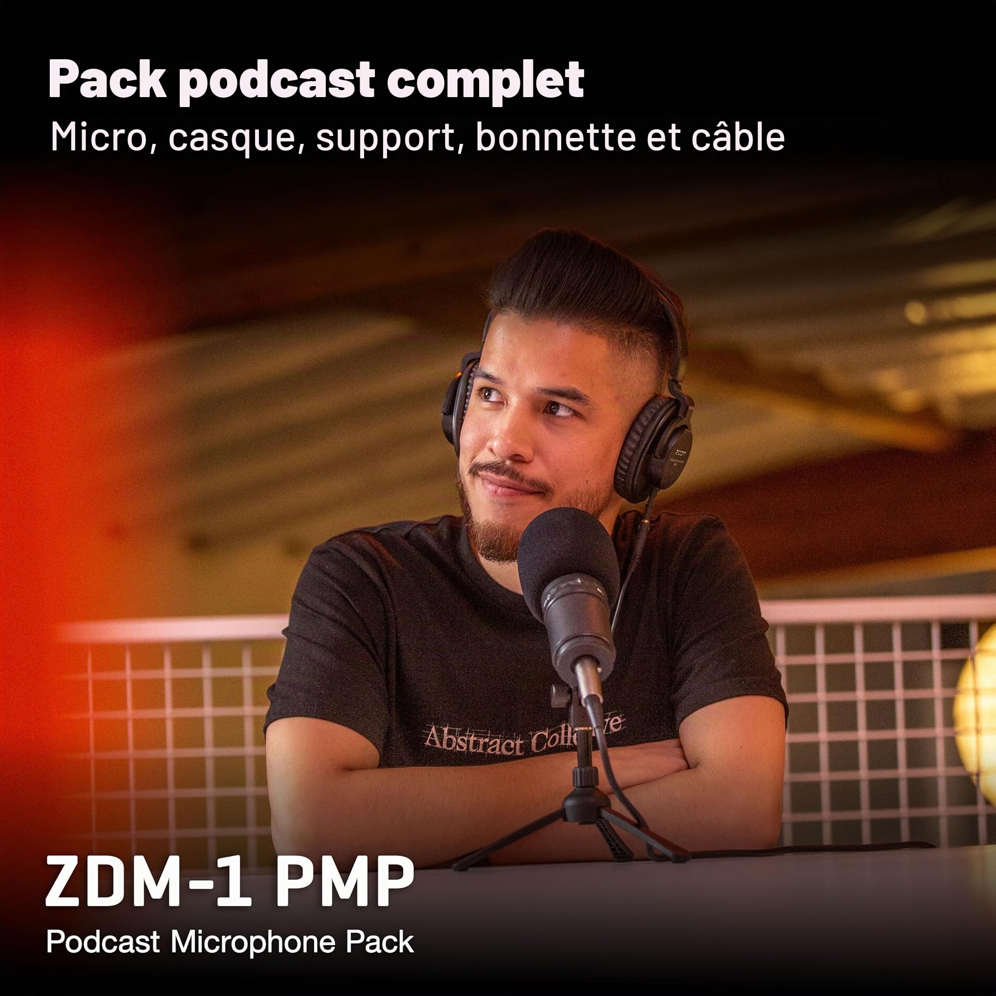 Zoom ZDM-1 Lot de micros pour baladodiffusion, microphone dynamique, casque, trépied, pare-vent, câble XLR, pour l'enregistrement de podcasts