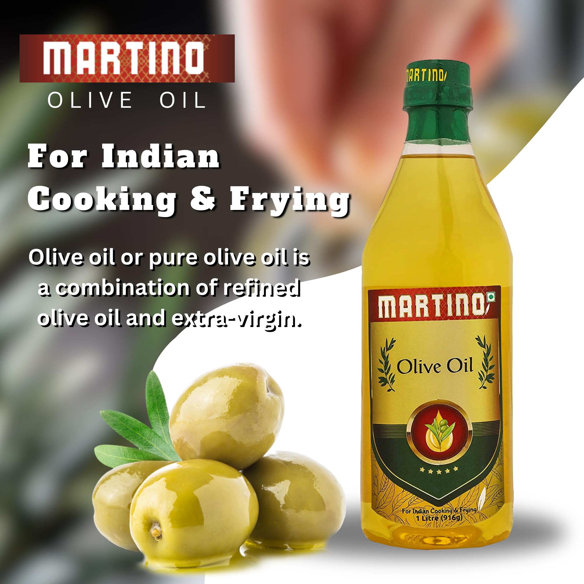 MARTINO Classic Olive Oil 1 litre | Pure Olive Oil Blend | Light Taste | Ideal for Indian Cooking, Frying, Sauteing, Roasting & Everyday Cooking 2