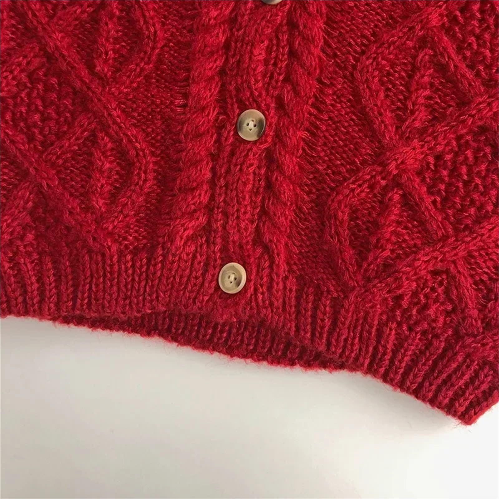 Suéter de Punto de otoño for niñas pequeñas, cárdigans Rojos navideños for bebés, Chaqueta de Punto Gruesa, Top Informal con Cuello Redondo
