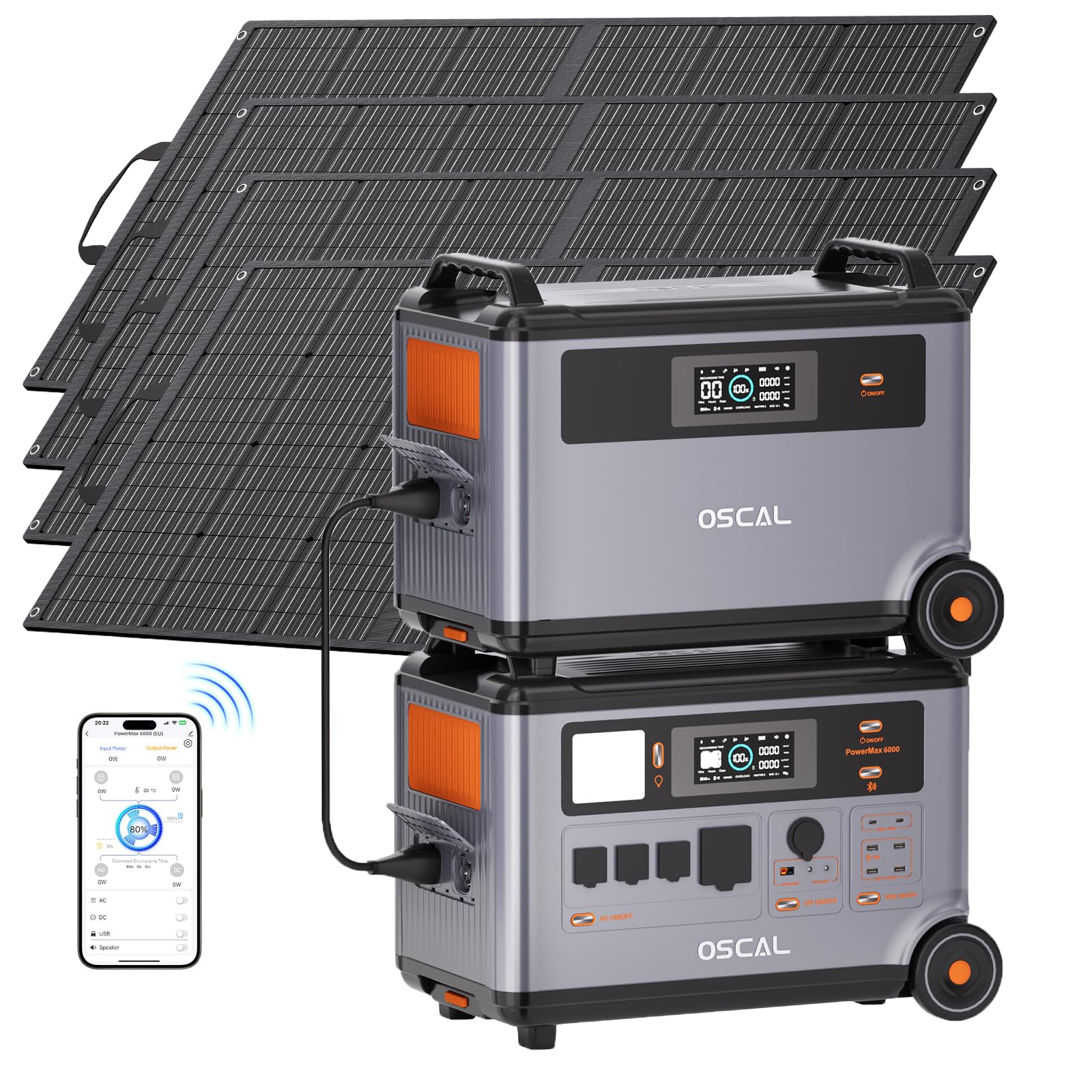 OSCAL 6000W 9000W Peak Portable Solar Power Station with 4 100W Solar Panels 3600Wh LiFePO4 Battery with 3600Wh