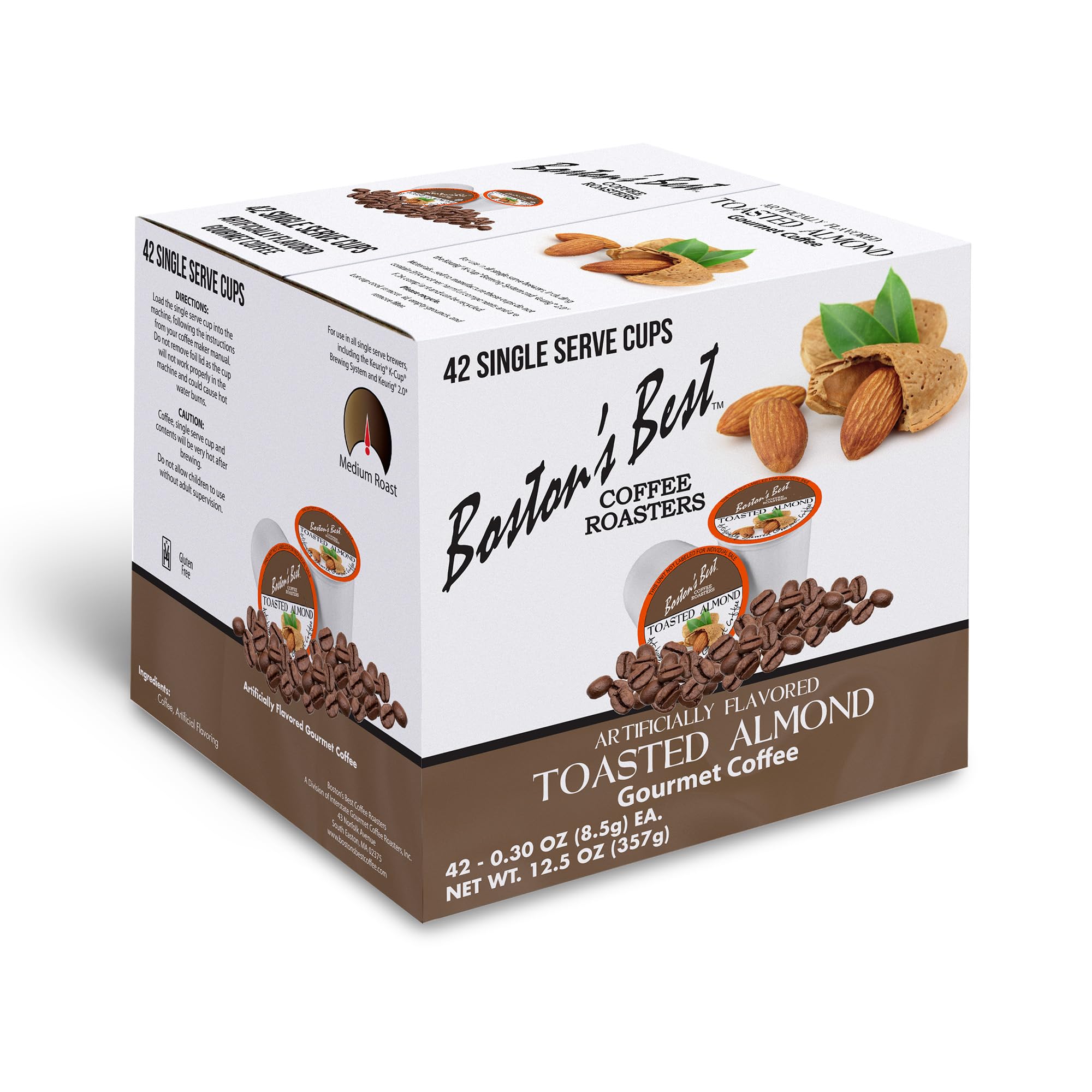 Boston’s Best - Toasted Almond Flavored Delicious Gourmet Coffee Compatible with Keurig Coffee Maker, 1 Count (42 Single Serve Medium Roast Cups)