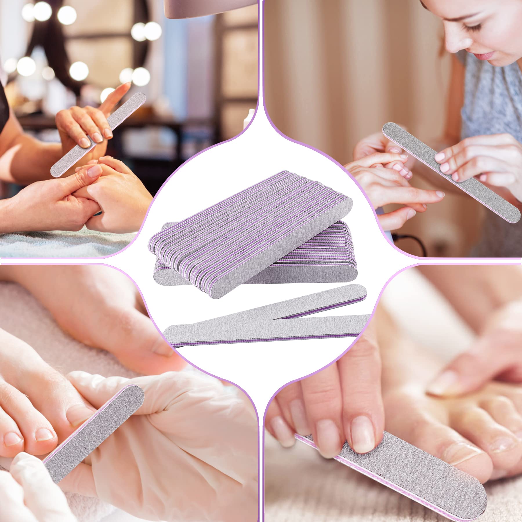 AYITOO 50 Limes à Ongles Professionnelles, Double Face 100/180 Grain, Gel Grain Pour la Manucure, Pour la Maison ou pour Salons de Manucure Professionnels Nail Art, Forme Straight Core Gris Violet