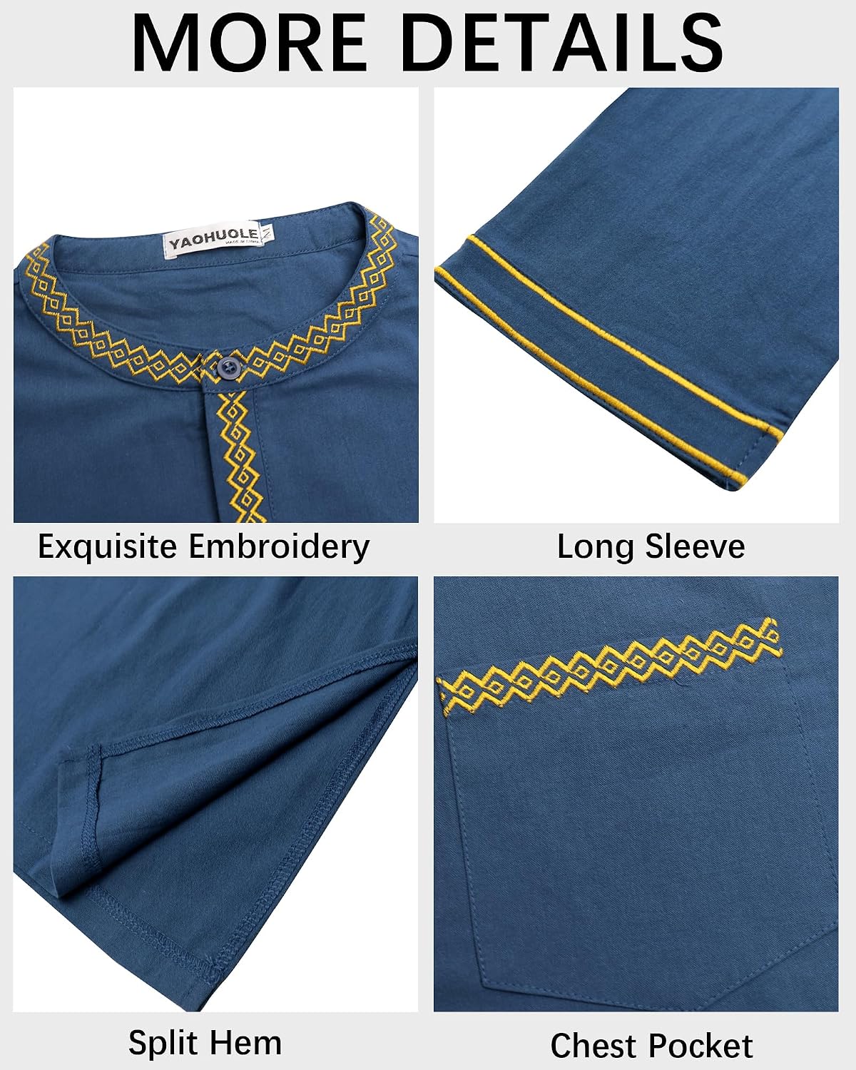 YAOHUOLE Caftans for Men Islamic Kaftan for Men Long Sleeve Arabic Thobe