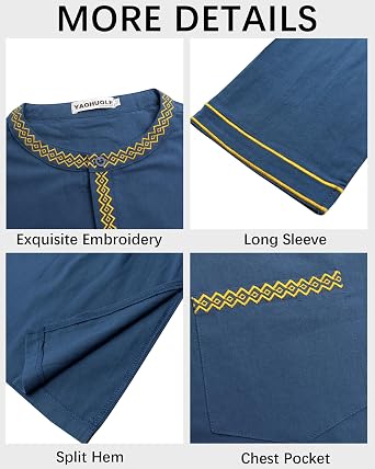 YAOHUOLE Caftans for Men Islamic Kaftan for Men Long Sleeve Arabic Thobe