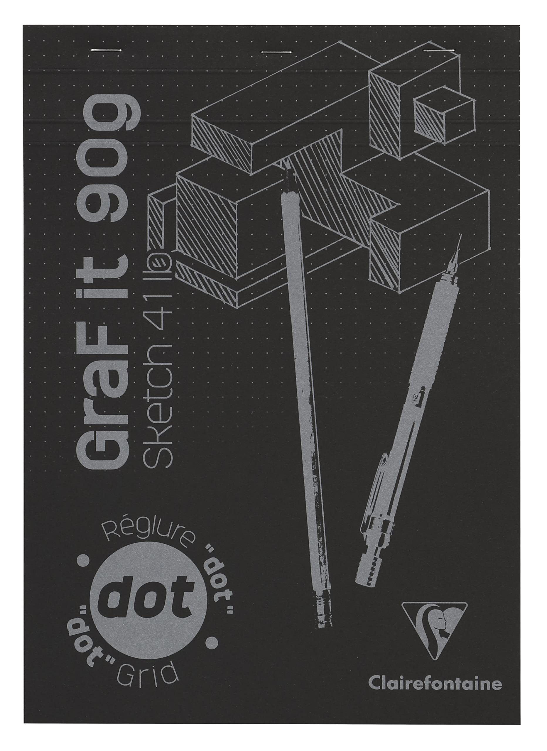 Clairefontaine 96844C - Blocco punto metallico GraF'iT 80 fogli con dots 21x29.7 cm 90 g, copertina nera