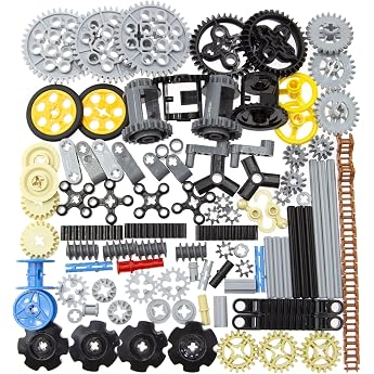 Habow 116pcs Technic-Parts Gear Axle Pin Connector Compatible with Mainstream Brand Technic Wheels Link Chain Gear Rack Steering Wheel Bushing Hook Tow Ball String Reel.