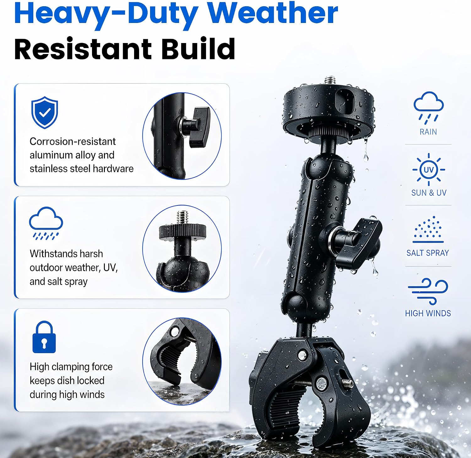 2-in-1 Clamp Mount Adapter Compatible with Starlink Mini 2026/2025 Flat Mount and 2024 Pipe Adapter, 1/4"-20 and 3/8"-16 Threads for RV, Pole, Yacht, Camper and Guardrail