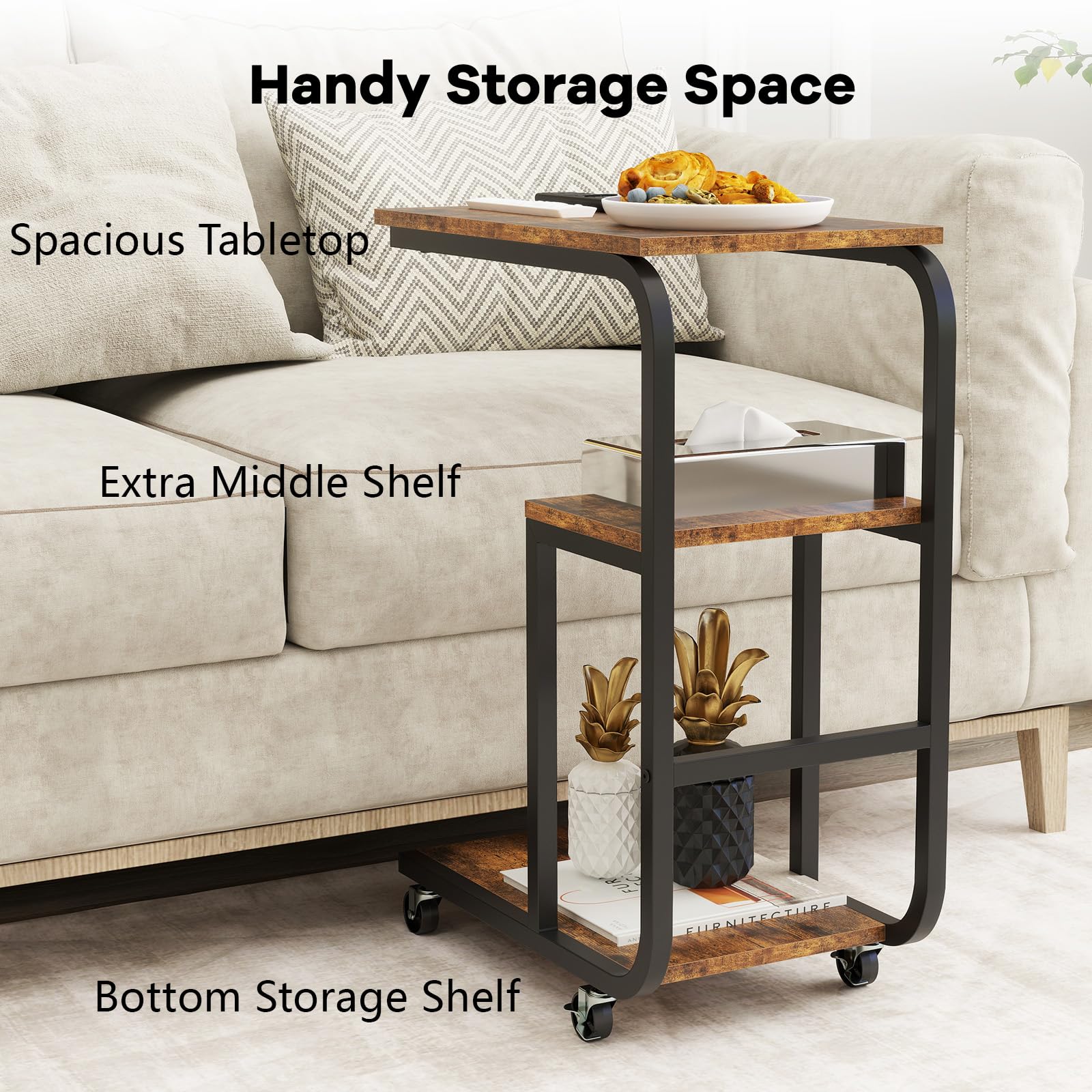 Mesas Auxiliares Para Salon MESA AUXILIAR LATERAL Para Sofá O Cama Vintage  En Forma De C Mesita De Mesita Auxiliar, image size:1600x1600