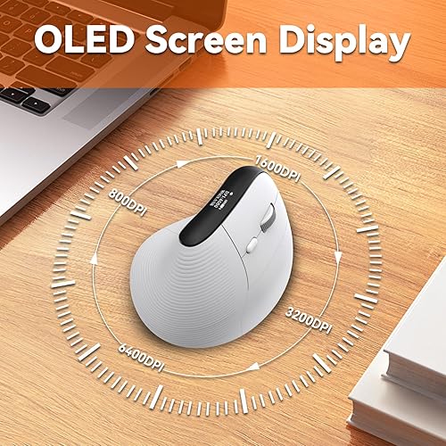 Miniatura 2 de Eelexa Ratón vertical ergonómico inalámbrico con pantalla OLED para mano derecha, mouse óptico Bluetooth recargable, compatible con Windows MAC OS