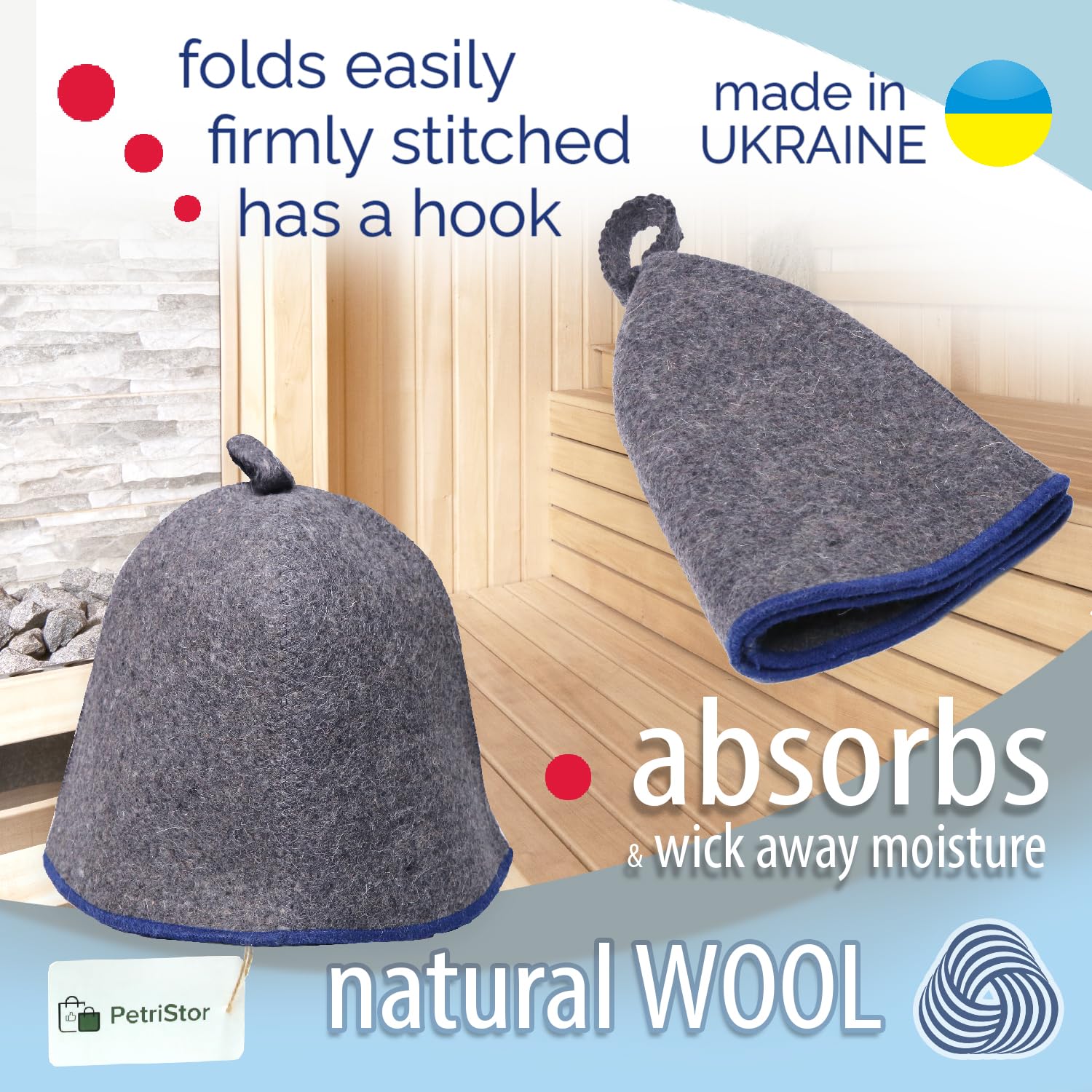 PetriStor Sauna Hat Comfort - Sauna Hat for Women - Wool - for Men - Bathhouse - Felt Cap