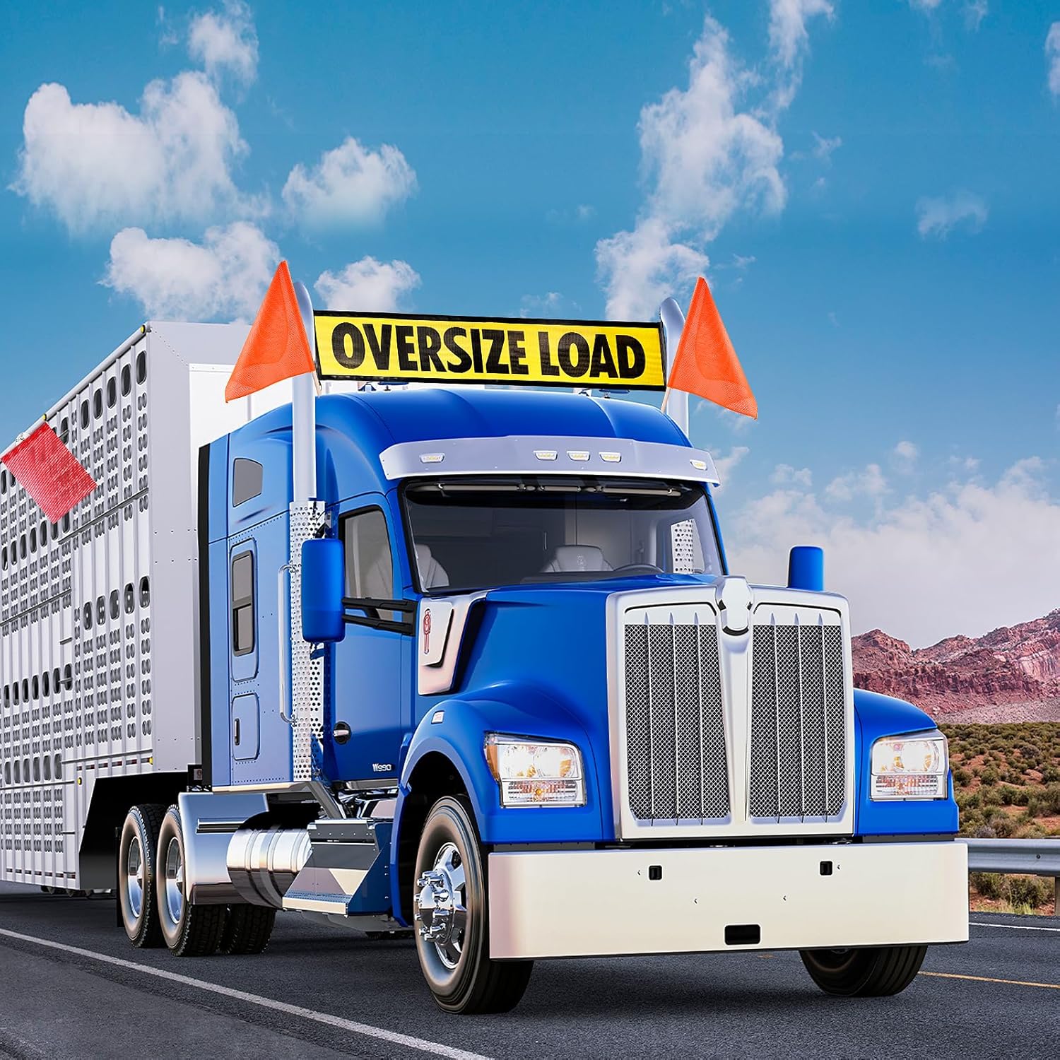 1 Set Oversized Load Safety Flag Kit Oversized Load Banner Oversize Load Sign for Truck Magnetic Red Warning Flags for Truck Cargo Pedestrian Crossings Construction