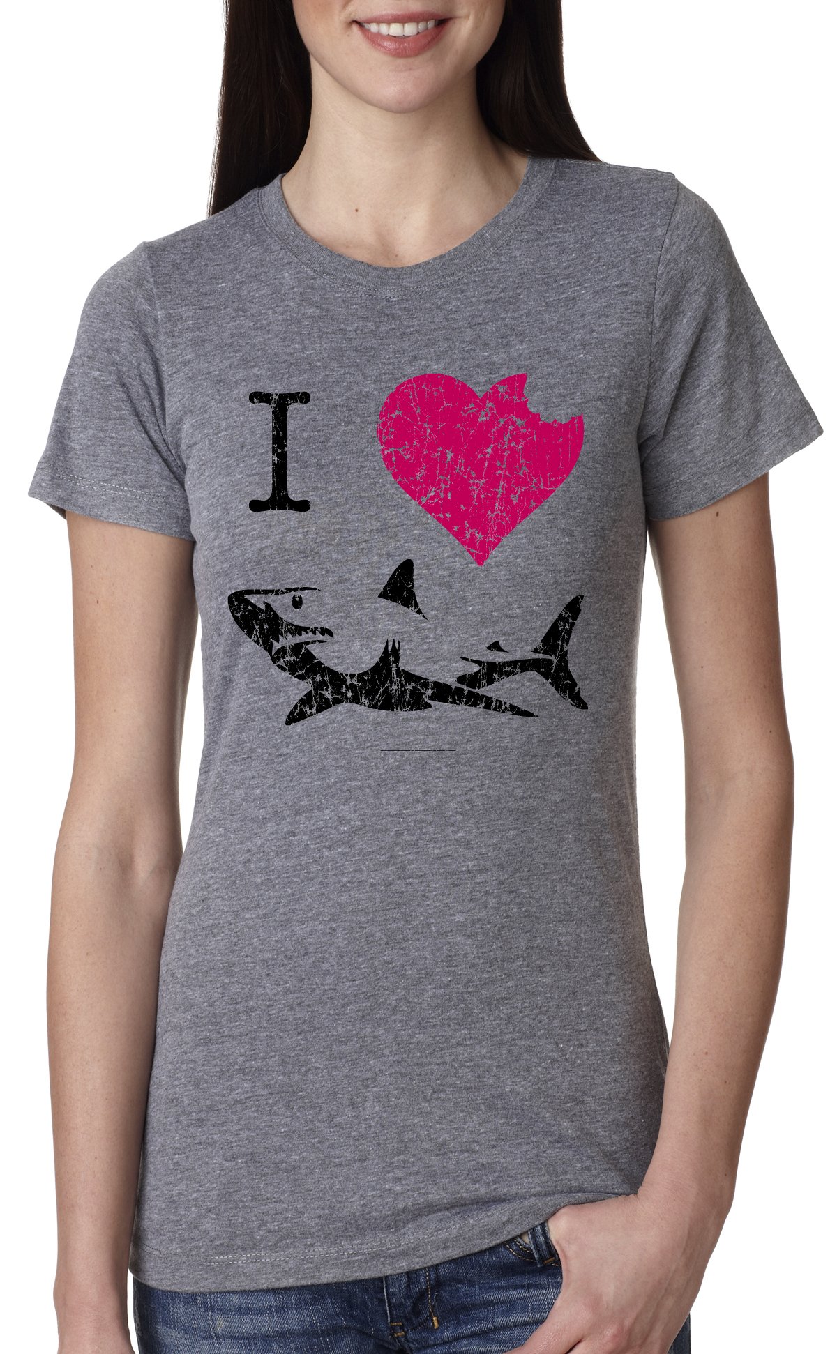 Womens I Love Sharks T Shirt Shark Bite Shirt Vintage Graphic Tee for Ladies