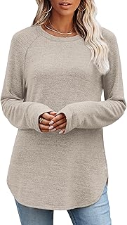 Long Sleeve Shirts for Women Loose Fit Tunic Tops dressy casual Crew Neck Pullover Sweaters fall Outfits Clothes 2025