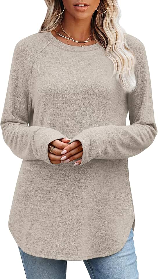 OFEEFAN Long Sleeve Shirts for Women Loose Fit Tunic Tops dres...