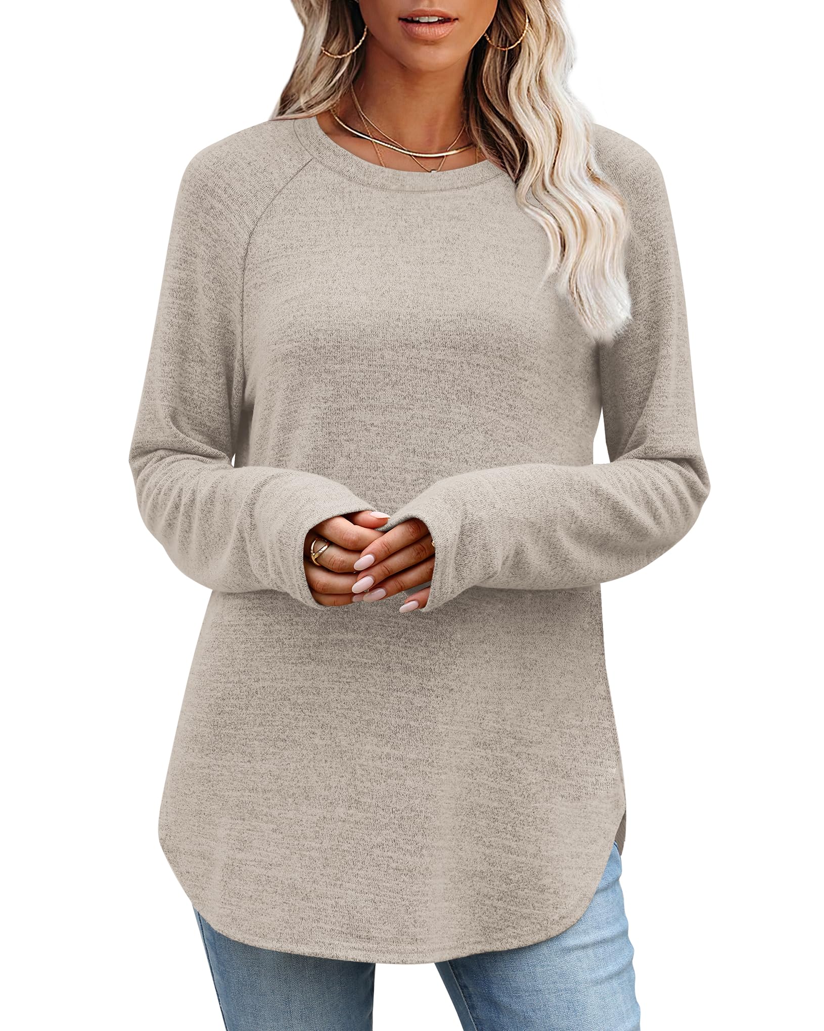 OFEEFAN Loose Fit Tunic Pullover: Dressy Casual Crew Neck Long Sleeve Top (OEKO-TEX)