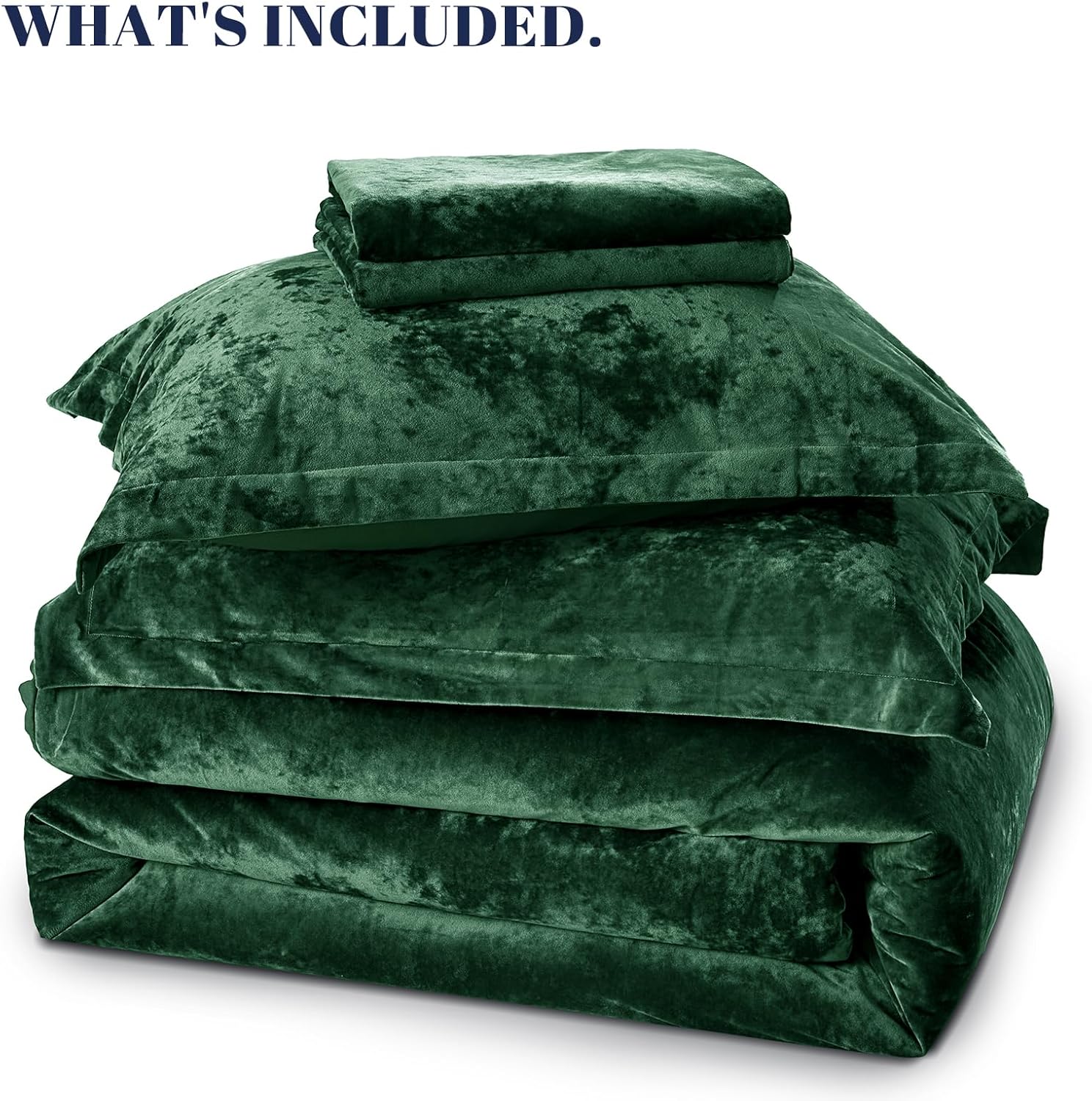 PHF Crushed Velvet Comforter Set King Size, 5-Piece Luxury Winter Bedding Sets with 2 Euro Shams, Heavyweight Warm Fluffy Velvet Bed Spread, Glam Home Decor, Emerald Green - Image 8