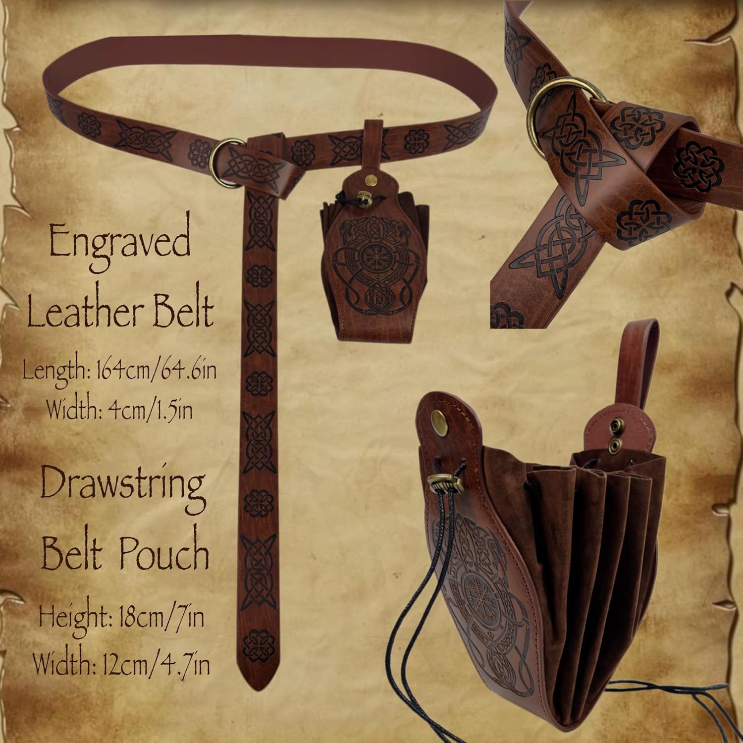 7 PCS Renaissance Costume Accessories Set Leather Viking Belt Pouch Arm Guards Leg Wraps Shawl LARP Ren-Fair Halloween