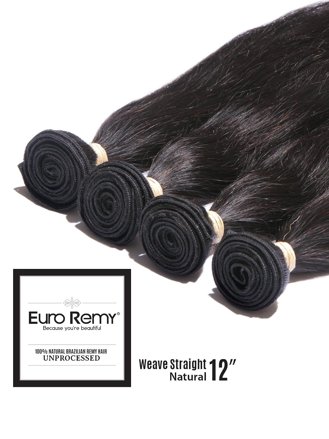 EREWVE002ST-S-N12 Brazilian Virgin 100% Unprocessed Human Hair Extensions Weave Straight 12 inches Natural
