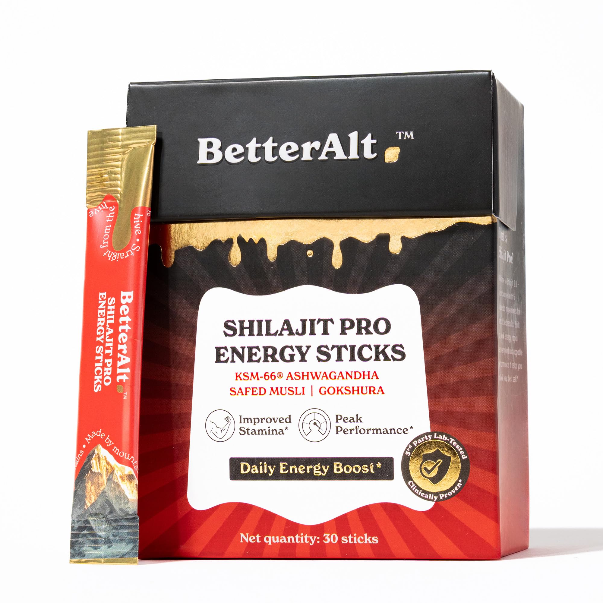 BetterAlt Energy Pro Energy Sticks | Natural Energy Booster with Shilajit, KSM-66 Ashwagandha, Safed Musli & Gokshura |3