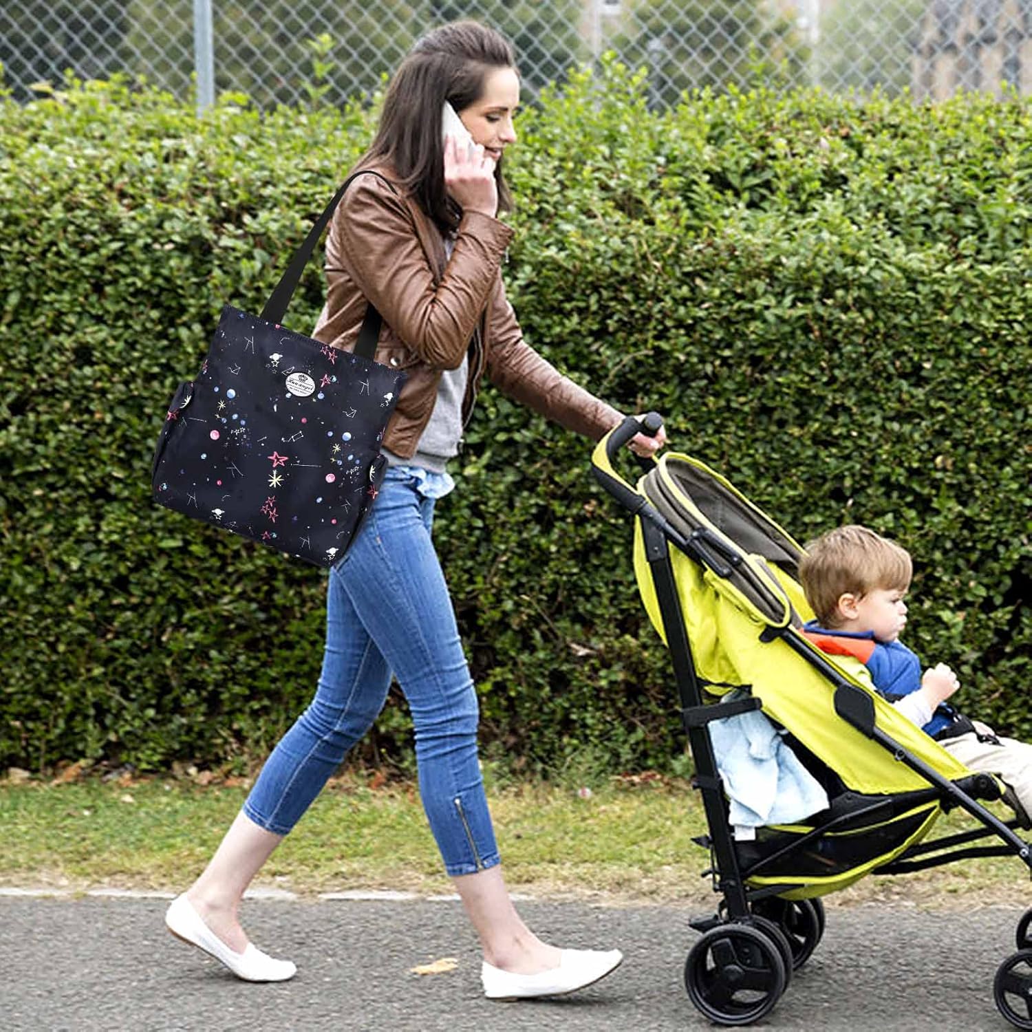 HUA ANGEL Floral Tote Bag - Casual Shoulder Bag Daily Tote Bag with Zipper Gym Travel Shopping Work Handbag for Women - Image 3