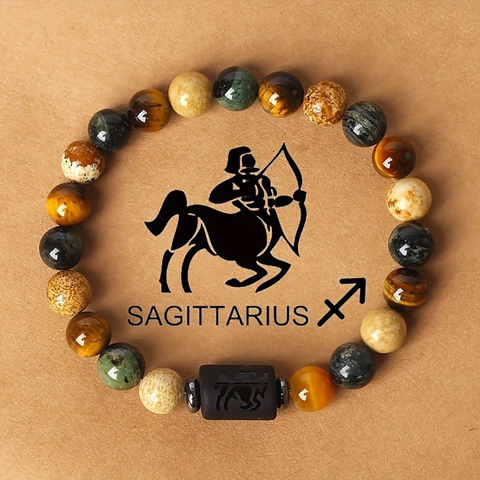 Clspro Sagittarius Astrological Tiger Eye Stone Bracelet - Zodiac Constellation Bracelets, Natural Energy Stone Black Onyx Beaded Stretch Bracelets Stress Relief Healing Crystal Beads Bracelet (Sagittarius)