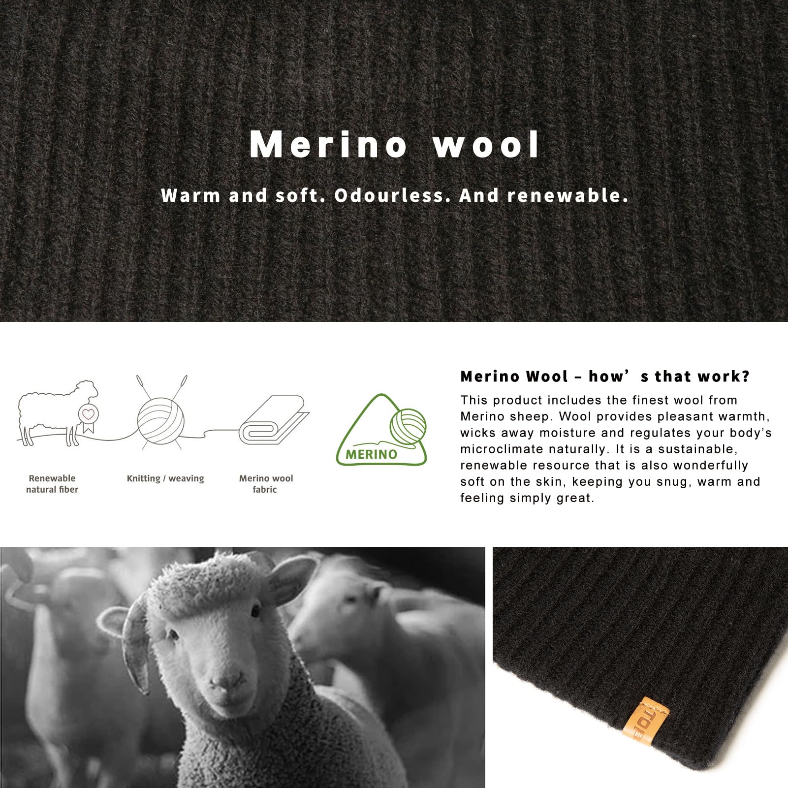 TOP-EX Wintermütze aus 100 % Merinowolle, für Damen und Herren, Polartec-Fleece gefüttert, Thermomütze für kaltes Wetter, Laufen und Golf