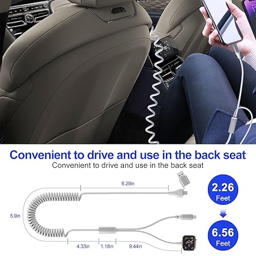 Miniatura 7 de Cable de carga múltiple para cargador de Apple Watch  2 en 2 USB C cable Lightning en espiral para iWatch, cables de carga rápida para Apple Watch