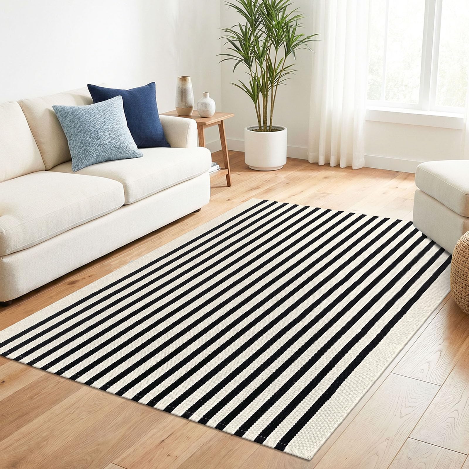 Amazon.com: KILOCOCO Beige Striped Rug 4x6 Indoor Outdoor Front
