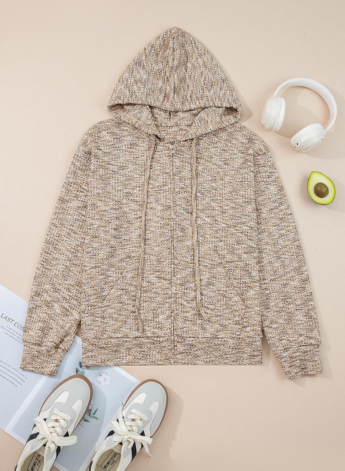 SHEWIN 2025 Fall Hoodies Waffle Knit Zip Up Sweatshirt Comfy Loose Fit Shakcet - Image 4