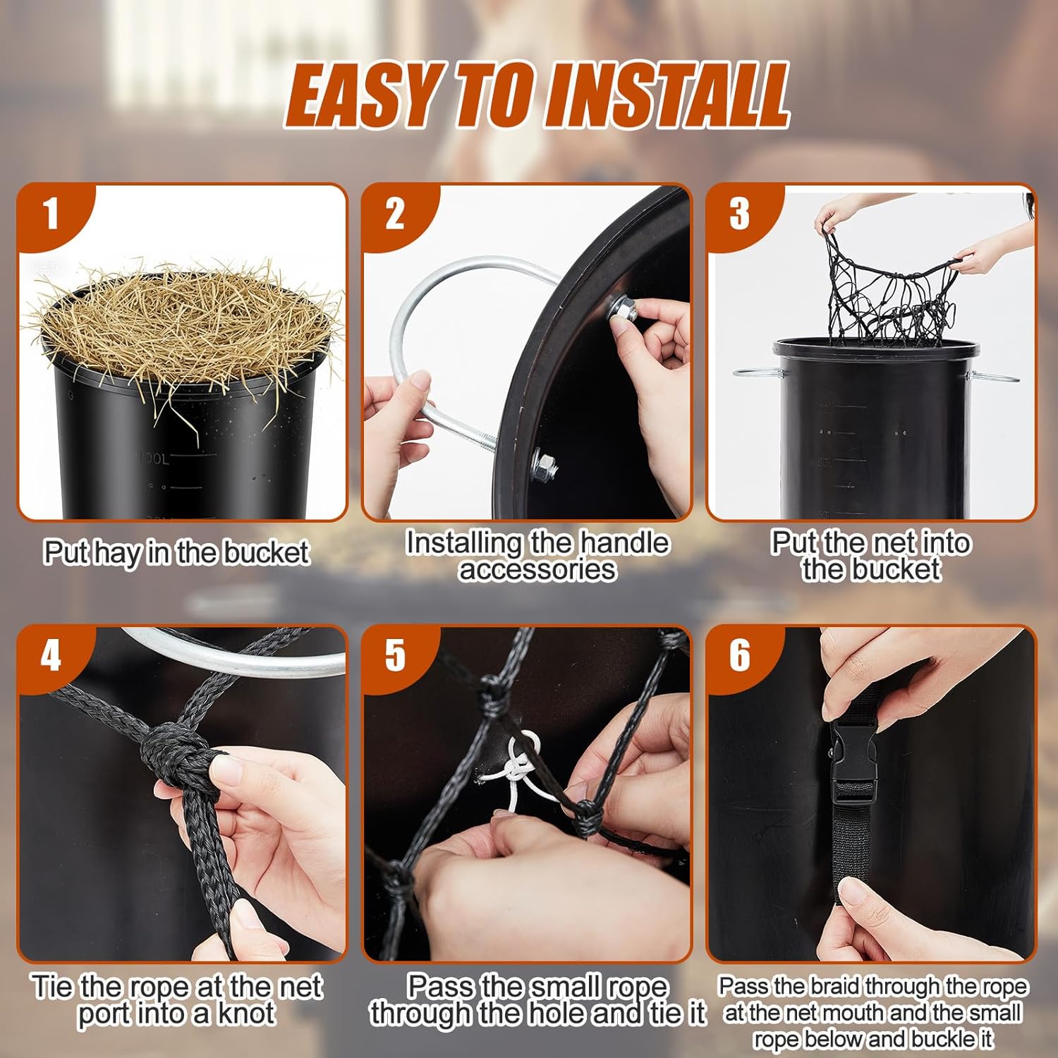 LemonRoad Horse Slow Feeder Heavy Duty Hay Feeder 30 x 18 x 18 Inch Durable Plastic Bucket with Hay Net, Adjustable Strap and Drain Plug Ideal for Equine Digestive Health Extended Feeding Time