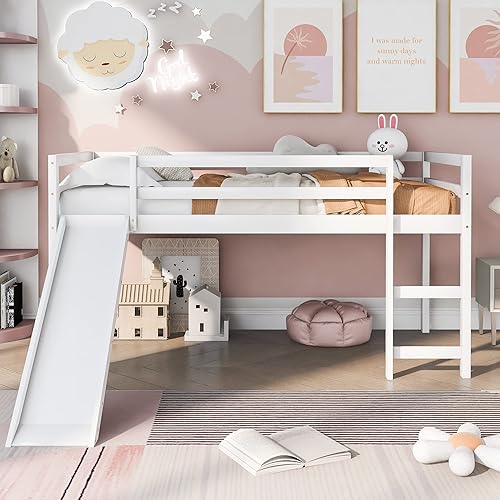 Miniatura 3 de Merax Cama tipo loft de madera junior de tamaño individual con marco de litera deslizante para niñas y niños no necesita somier ahorro de espacio