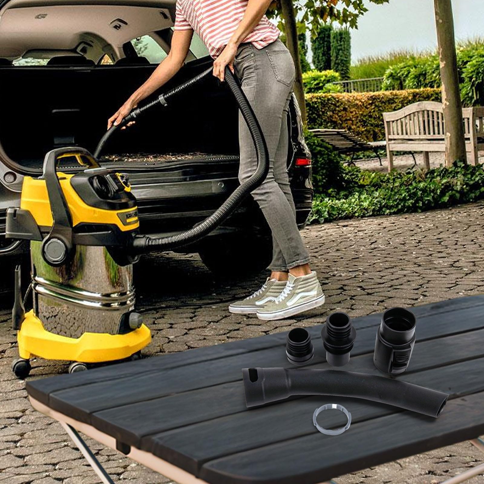 Karcher - Set di 4 connettori per tubi flessibili compatibili con aspirapolvere WD1, WD2, WD4, WD5, WD6, colore: nero