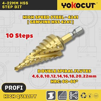 Step Drill Bit 4-22MM, HSS Titanium Step Bit For Metal, Spiral Flute Multiple Hole Drilling Cone Drill Bit, Stepped Up Bits For DIY Lovers