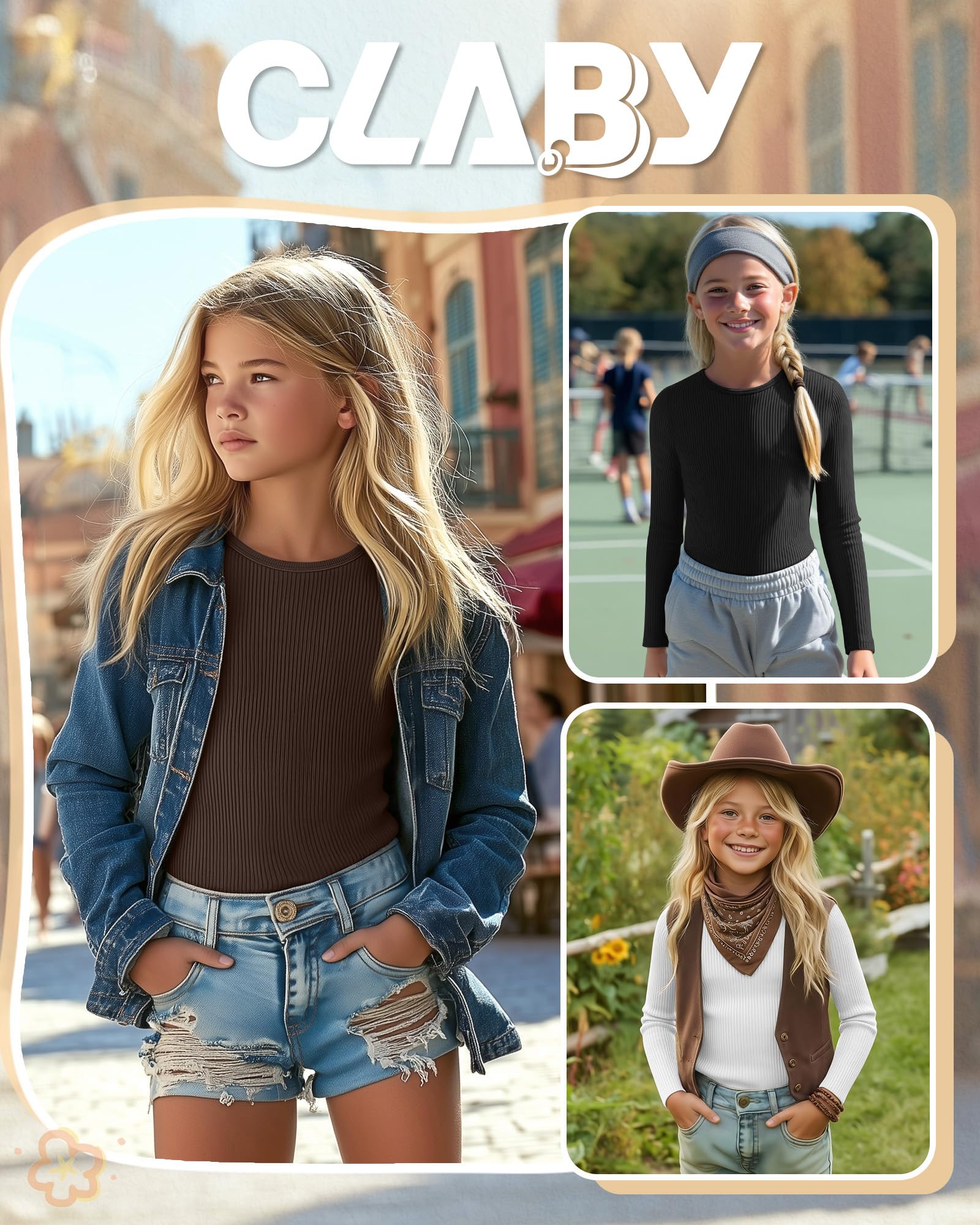 Clabby Pack 3 Camisetas Niña Manga Larga 95% Algodón