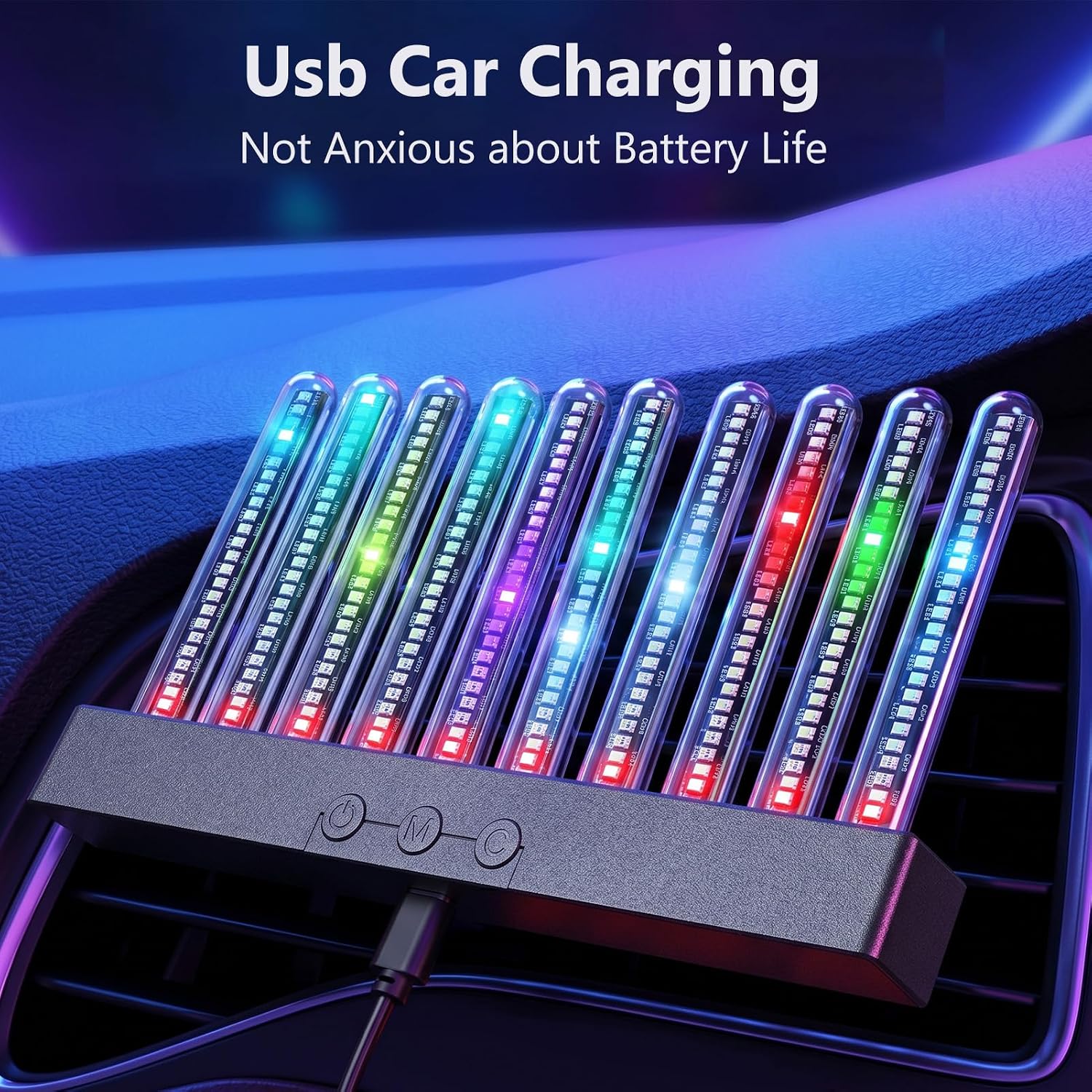 RGB Sound Pickup Light, Music Visualizer, RGB Voice Activated Pickup Rhythm Light LED Music Spectrum Display with 10 Tubes 250 Pixels Music Sync Lighting for Car Interior Gaming Desk Room