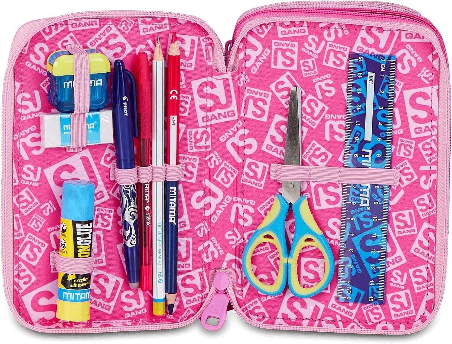 Set Scuola 2 Pezzi Per Seven Sj Heart Buddy Fan Zaino Scuola Elementare Bambina + Astuccio 3 Scomparti Completo (45 Accessori) - School Pack Bambini