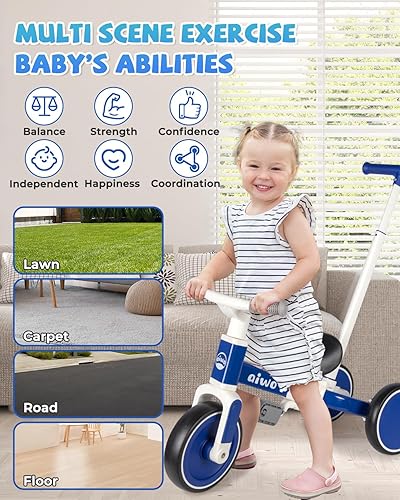Miniatura 6 de aiwo Triciclo 5 en 1 para niños pequeños de 1 a 3 años, bicicleta de equilibrio para niños de 1 a 4 años, primer regalo, juguetes para montar