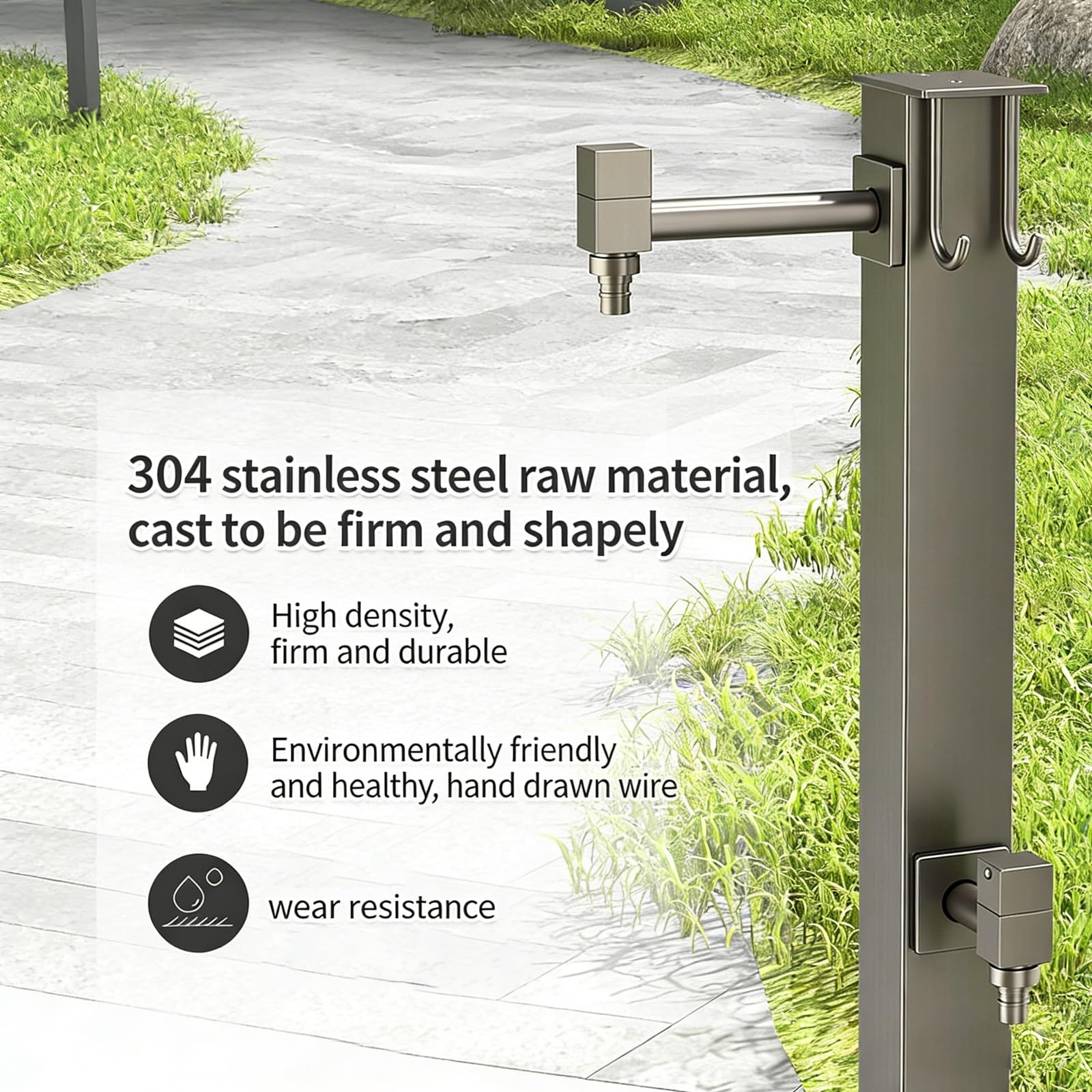 Columna de agua para exteriores, poste de grifo de jardín de acero inoxidable 304 con grifo de cobre, hidrante independiente a prueba de heladas, entrada de agua doble
