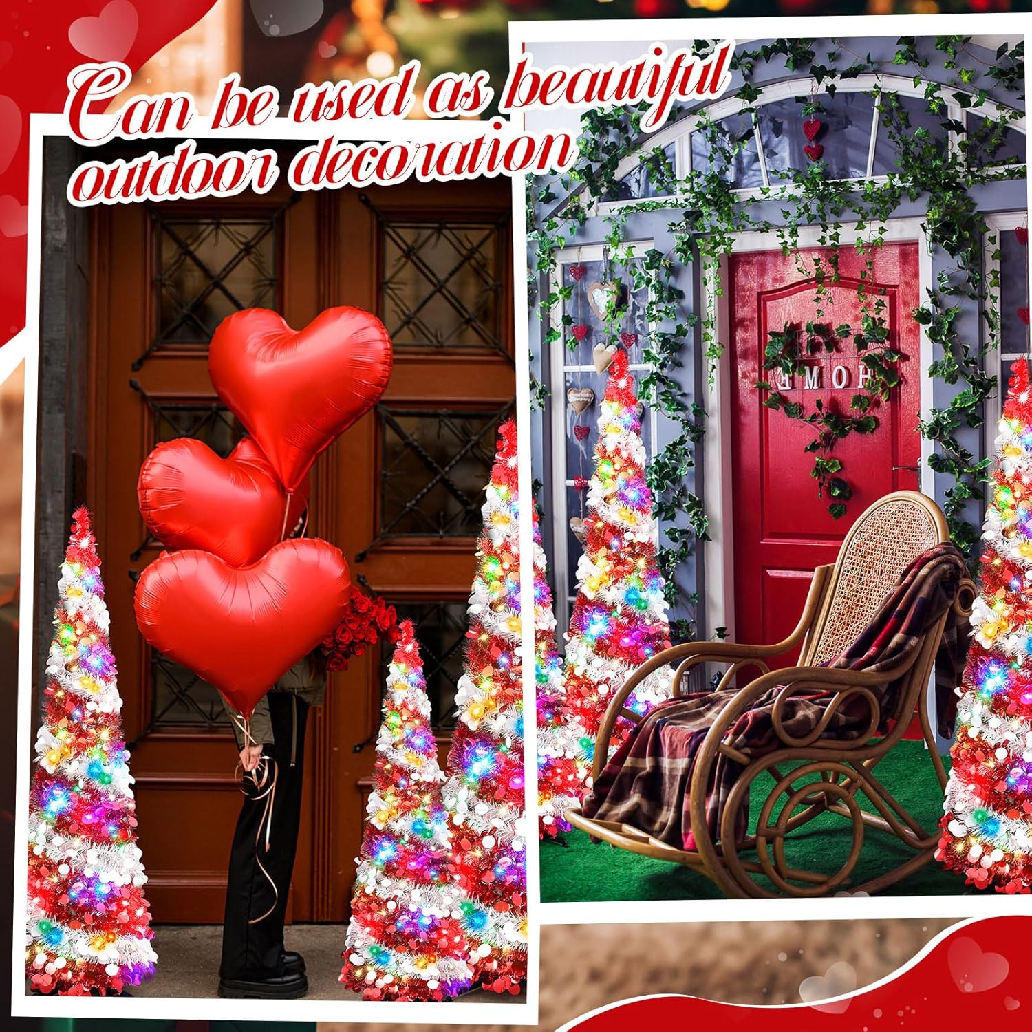 Leyndo 3 Pcs Pop up St. Patrick's Day Tree with LED Light 3, 4, 5 ft Pre Lit Artificial Collapsible Valentine's Day Tree Red White Pencil Sequin Christmas Decoration for Irish Saint Patricks Day