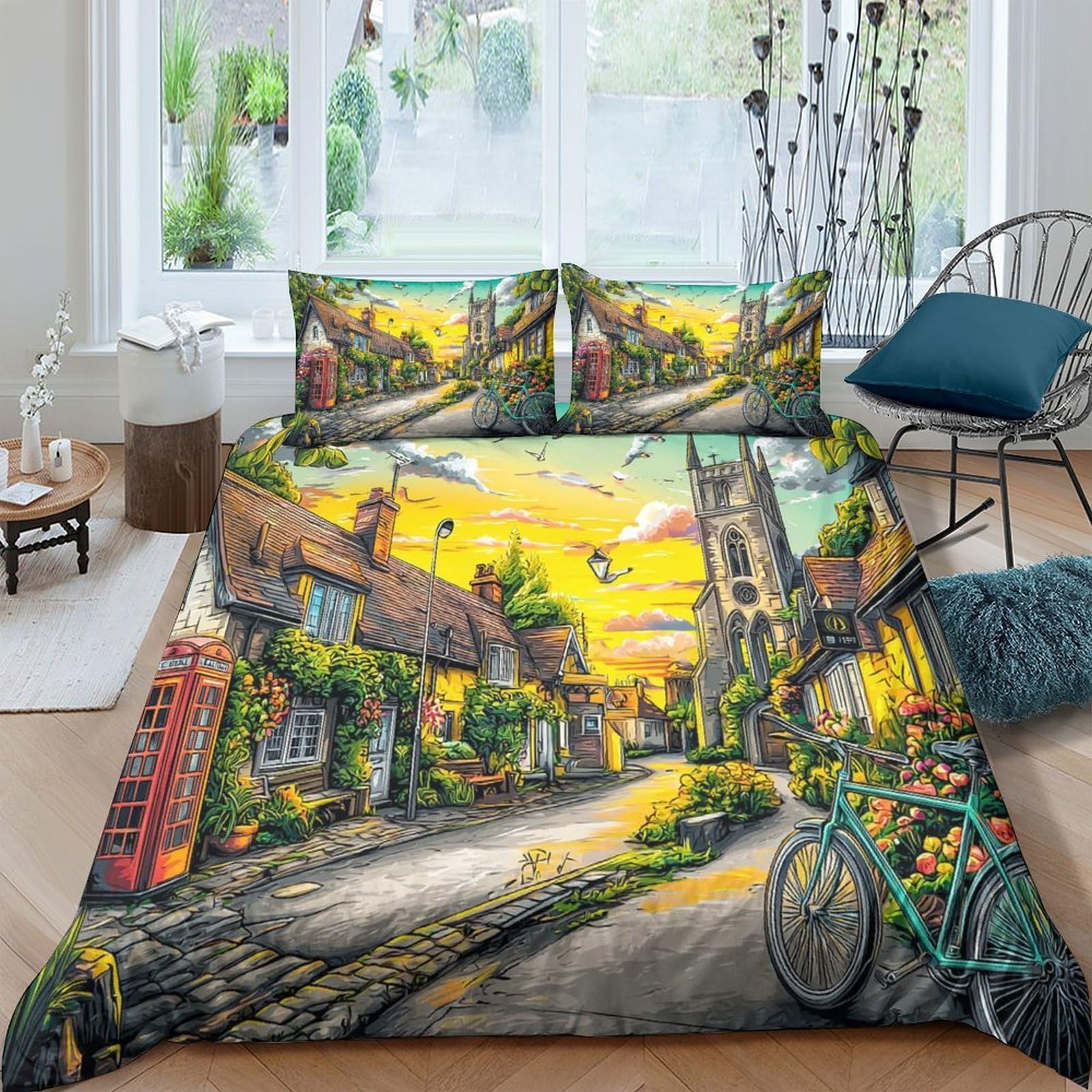 Parure de lit coucher de soleil housse couette 260x220cm pour chambre homme cocooning