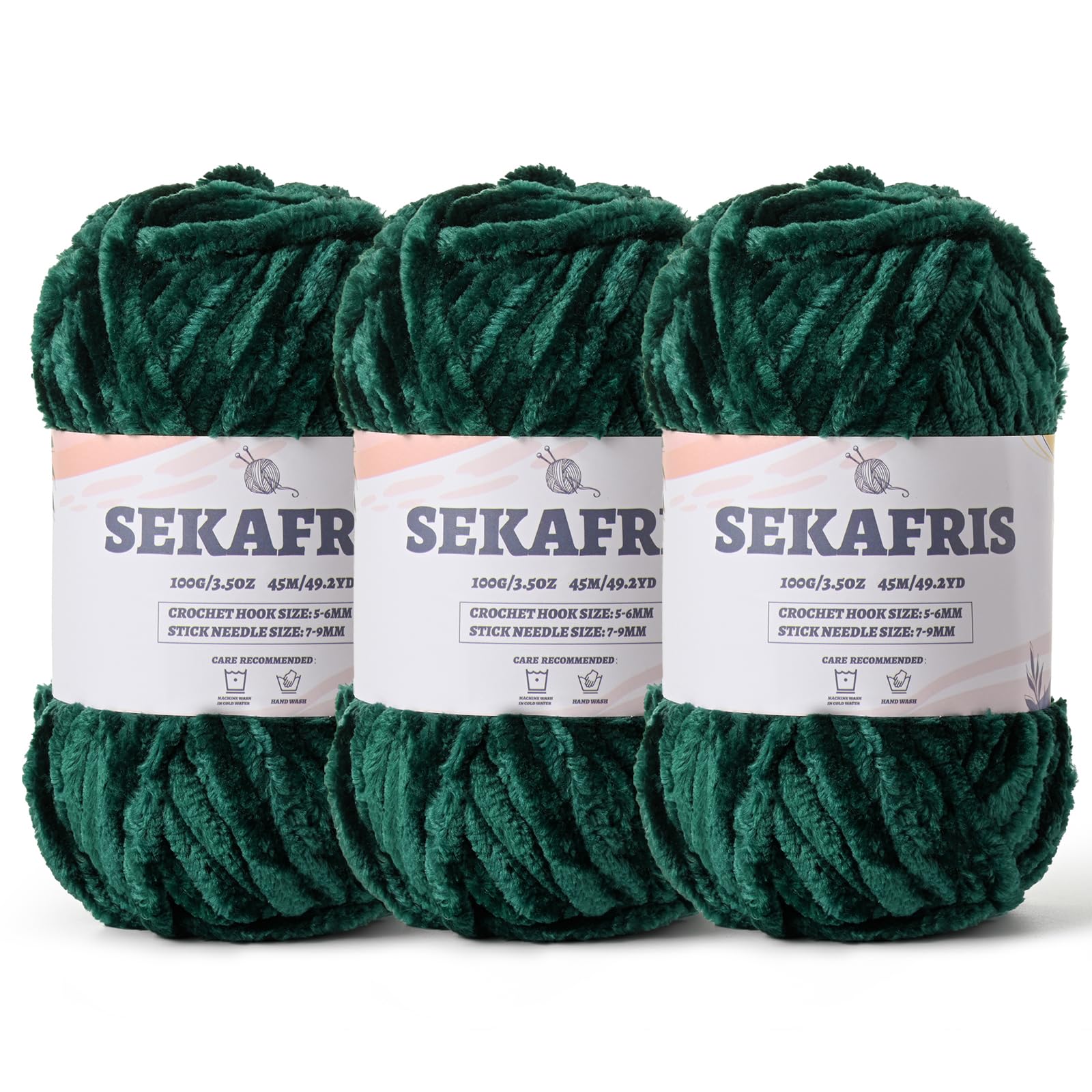 Chenille Velvet Soft Yarn Dark Green 3 Pack