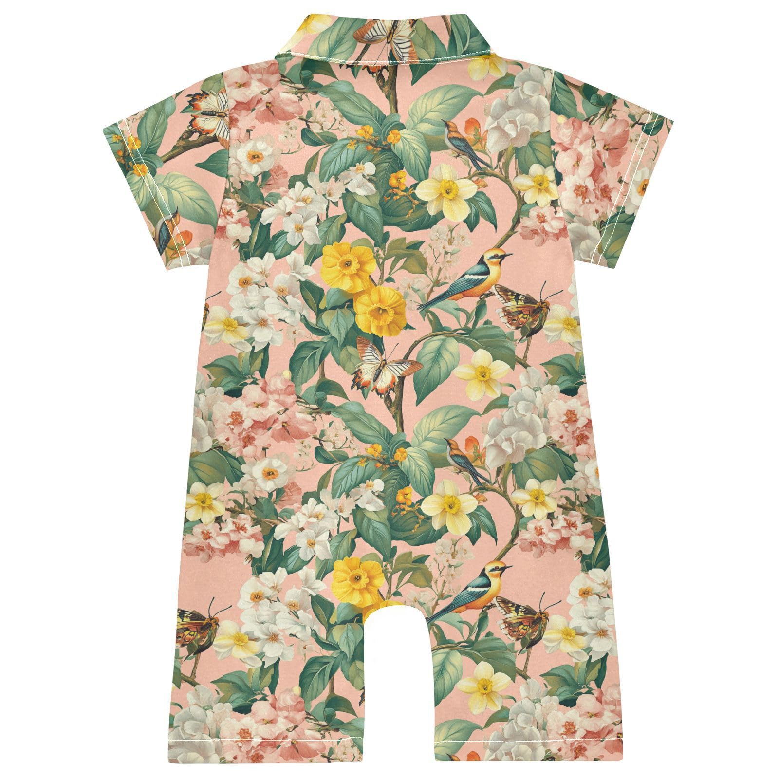 Caihoyu Cotton Baby Boy Clothes Polo Neck Short Sleeve Infant Baby Boy Dress for Play 3M Spring Flowers Daffodil Begonia Butterflies Bees Birds