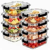 Vista 10 de Paquete de 8 recipientes de vidrio para comida preparada con tapas, juego de almacenamiento de alimentos extra grueso hermético