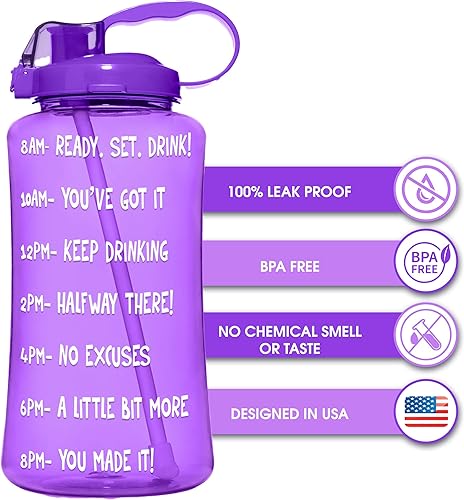 Miniatura 4 de HydroMATE - Botella de agua motivacional de 3 litros con marcador de tiempo, jarra grande sin BPA con popote y asa, reutilizable, a prueba de fugas,