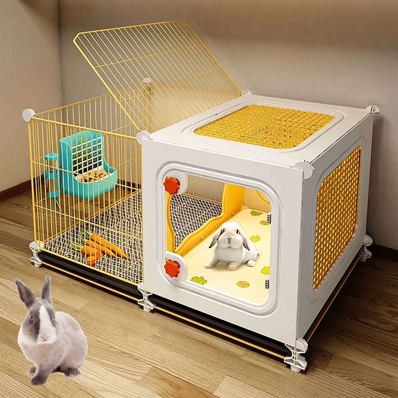 Jaula para Conejos De Interior, Jaula para Conejos con Ruedas, Muebles para Animales Pequeños(70 * 35 * 42cm)